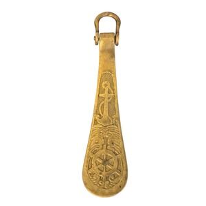 Vintage Solid Brass Nautical Shoe Horn | Anchor Ship Wheel Sailboat |  7.25 Inch